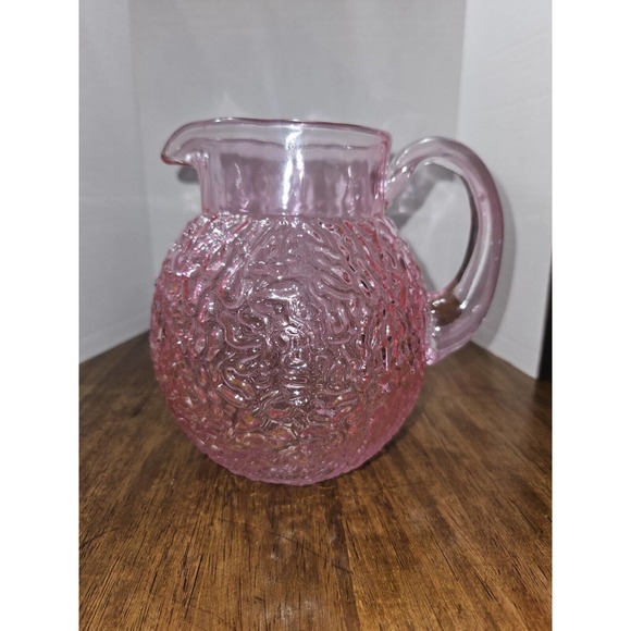Vintage Teleflora “Pour on Pink”Glass Pitcher Vase Textured Swirl Rippled Raised - Picture 1 of 8